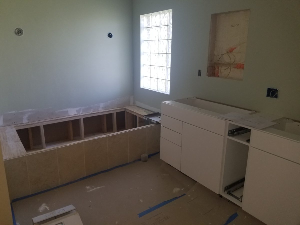 Finished double vanity with mirrors