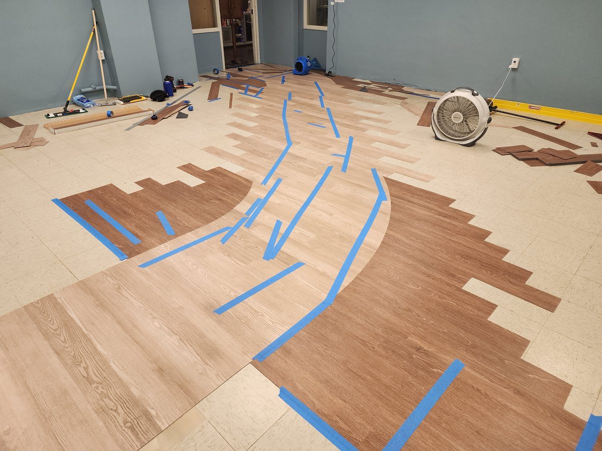 Layout stage with the curve marked in tape