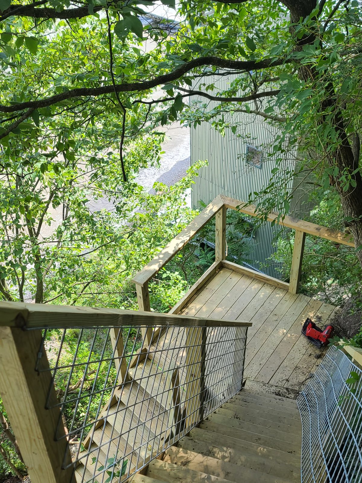 Looking down from the top landing to the shoreline below