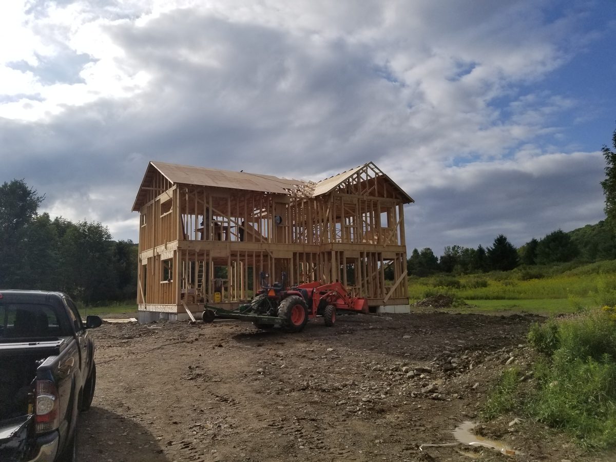 Framing stage, exterior walls and roof structure up